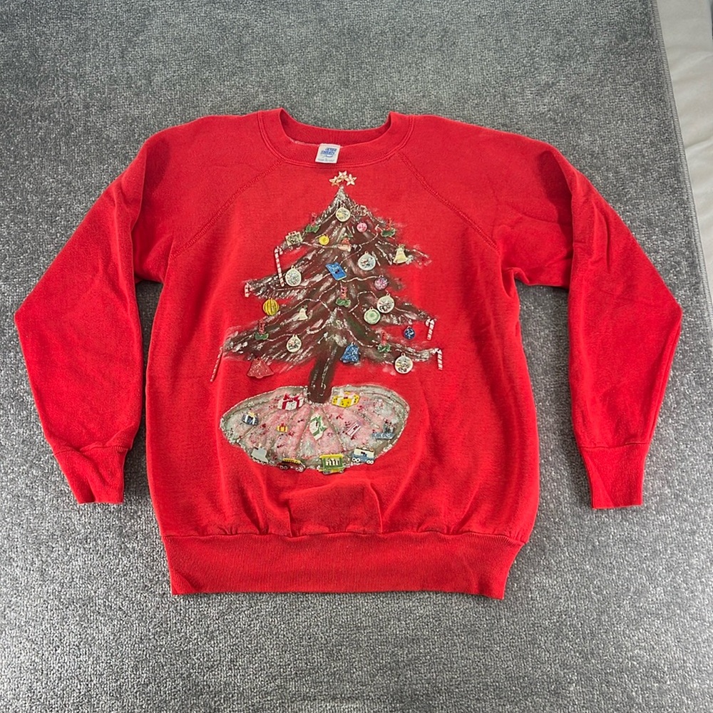 Vintage Pannill Long Sleeve Sweatshirt Christmas Tree Santa Reindeer Red Women L